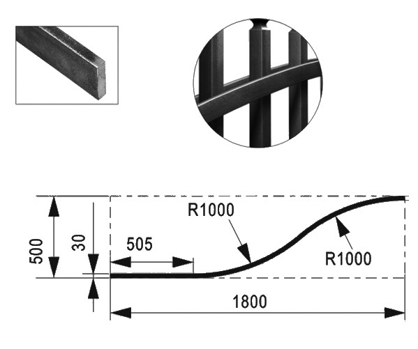 Profilé fer plat de 30X8mm en demi chapeau de gendarme de 1800mm de long et 500mm de haut.