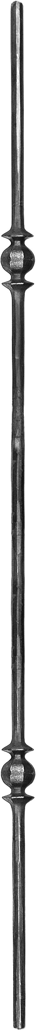 Barreau avec deux boules. Diamètre de 14mm et hauteur de 1000mm. Finition brut de forge (avec des imperfections et des facettes variables). Se combine avec le barreau 5042C (simple boule).