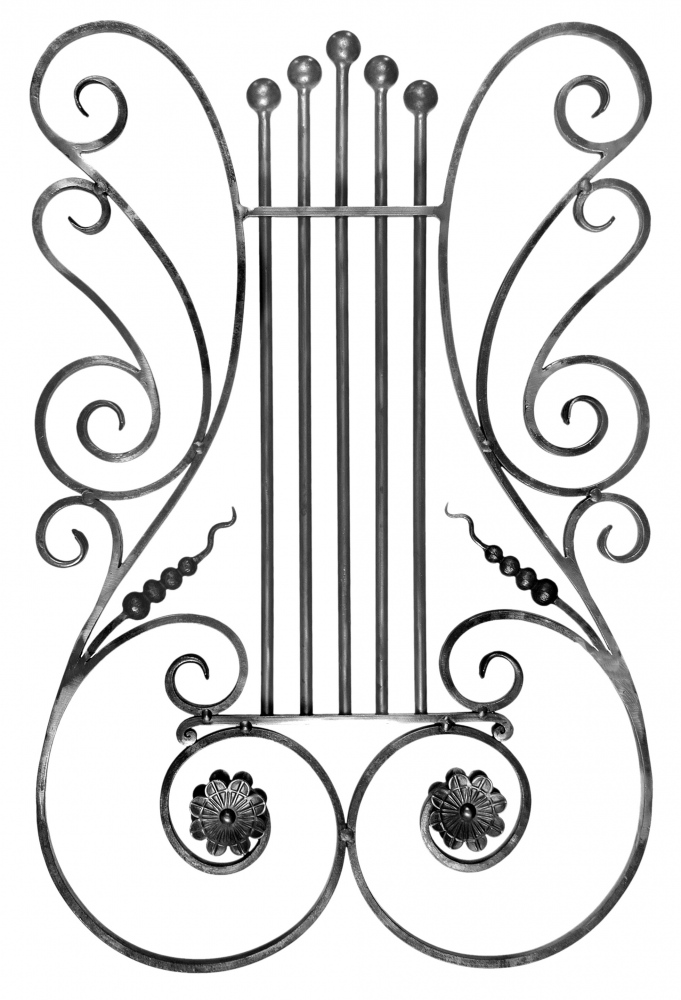 Panneaux composé volutes en forme de lyre avec rosaces de 815mm de haut par 530mm de large.