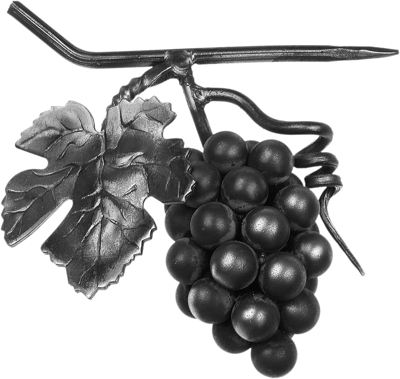 Décor représentant une grappe de raisins d'une hauteur de 180mm et d'une largeur de 180mm. En fer forgé.