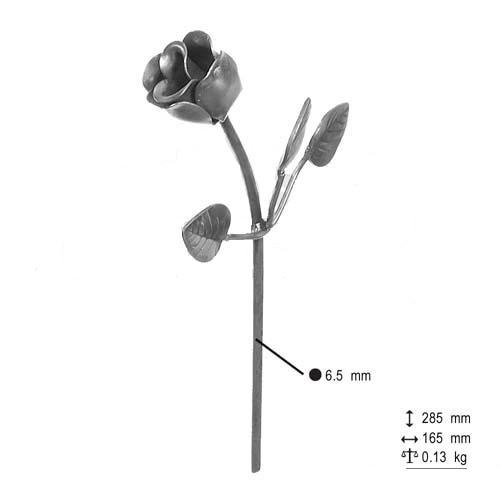 Décor de style fleur représentant une rose sur sa tige avec feuilles d'une hauteur de 285mm et d'une largeur de 165mm. En fer forgé.
