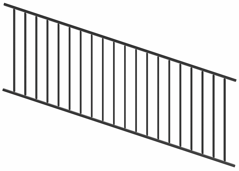 Panneau pour garde-corps rampant incliné et réglable de 2320mm de long et 863mm de haut. Galvanisé et peint en noir. L'inclinaison est réglable de 0 à 40°. Les barreaux sont des tubes 16x16x1,52mm. La maint courante est un carré de 25x25x1,5mm.