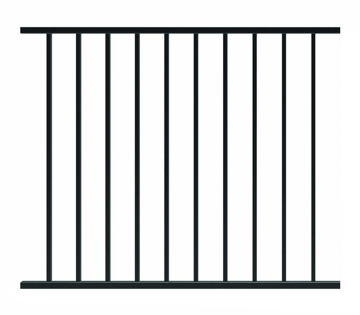 Panneau pour garde-corps simple en kit de 1200 mm de long et 1016 mm de haut. Finition Galvanisé et peint en noir. Les barreaux sont des tubes 16x16x1,52mm.  La main courante est un carré de 25x25x1,5mm.