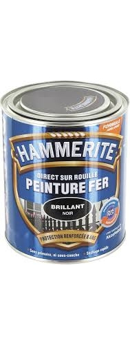 Peinture Hammerite Noir brillant 2,5 Litre -peinture de finition mate dont la formule unique a été spécialement conçue pour la protection et la décoration du métal. Elle s'utilise sur tous les métaux ferreux et non ferreux extérieurs, et est idéale pour les grilles, mobiliers de jardin et autres surfaces métalliques. L'application est facile car elle se fait directement sur la rouille, sans sous-couche, et garantit une protection du métal jusqu'à 8 ans.