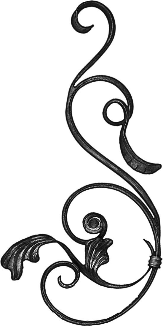 Volute en S finition feuille avec petite volute en C, en fer forgé. Hauteur 440mm largeur 250mm profilé en fer plat de 16x8mm. Fixation par soudure. Permet de décorer votre fabrication en fer forgé, portail, clôture, pergola, mais également permet de renforcer la sécurité, en diminuant le vide entre barreau, ou d'augmenter le soutien. Fourni brut, à peindre ou à vernir pour protéger contre la corrosion.