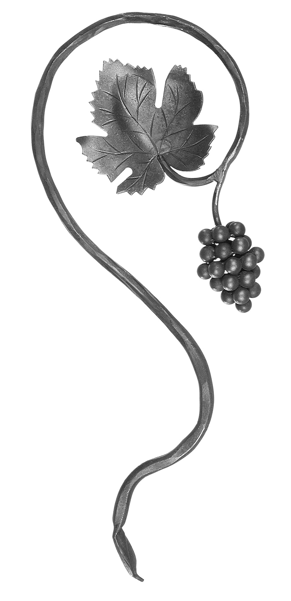 Décor de style raisin avec une grappe de raisin et une feuille de vigne d'une hauteur de 555mm et d'une largeur de 215mm. En fer forgé.