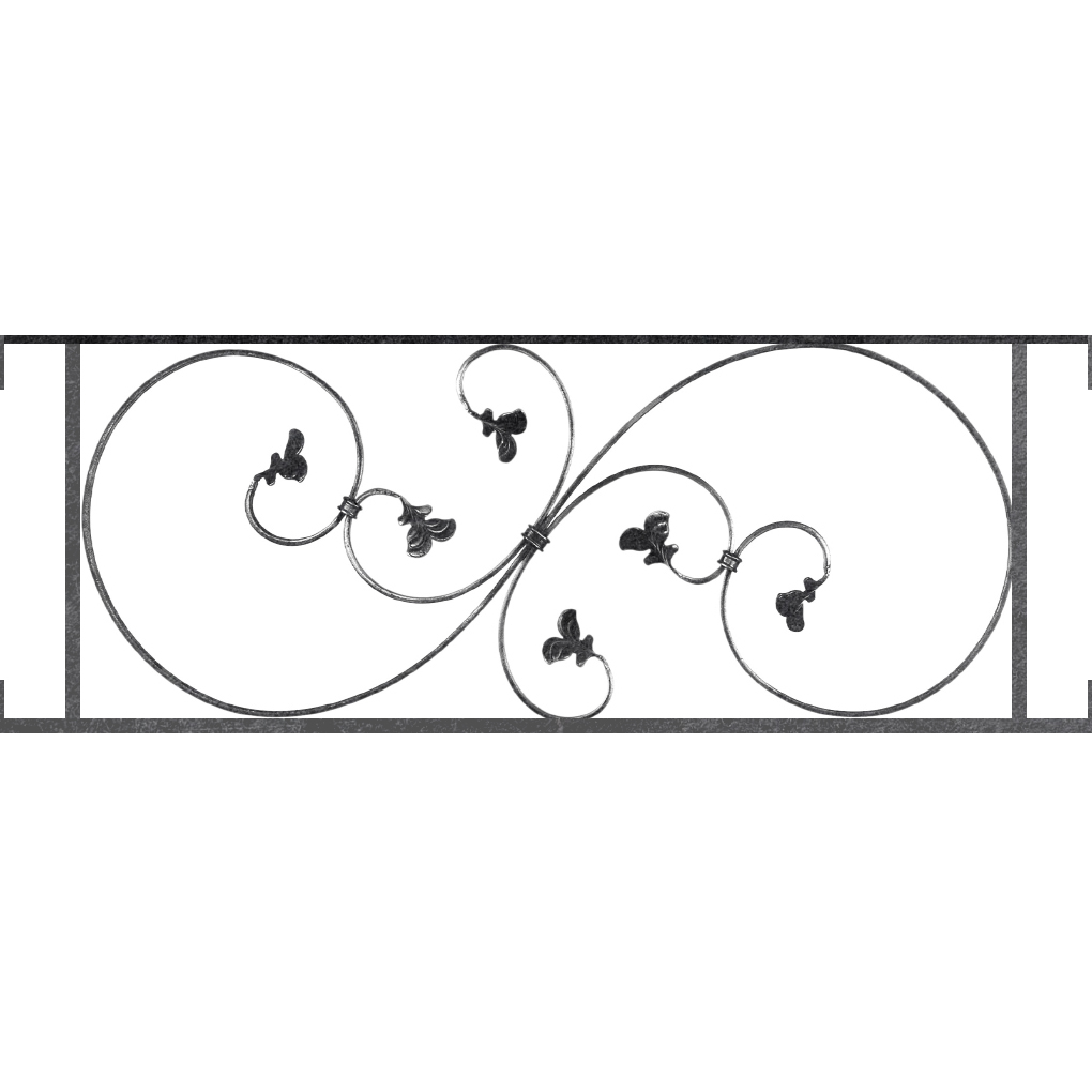 Appui de fenêtre type AF001 à visser dans votre tableau de fenêtre. Longueur finie de 1020mm et Hauteur finie de 372mm. Convient pour les tableaux de fenêtre de 1020mm. Main courante laminée de 1020mm de long en fer forgé sur le dessus. Motif au centre de 870mm de long par 350mm de haut. Le reste de la structure est en acier carré plein de 14mm de section.