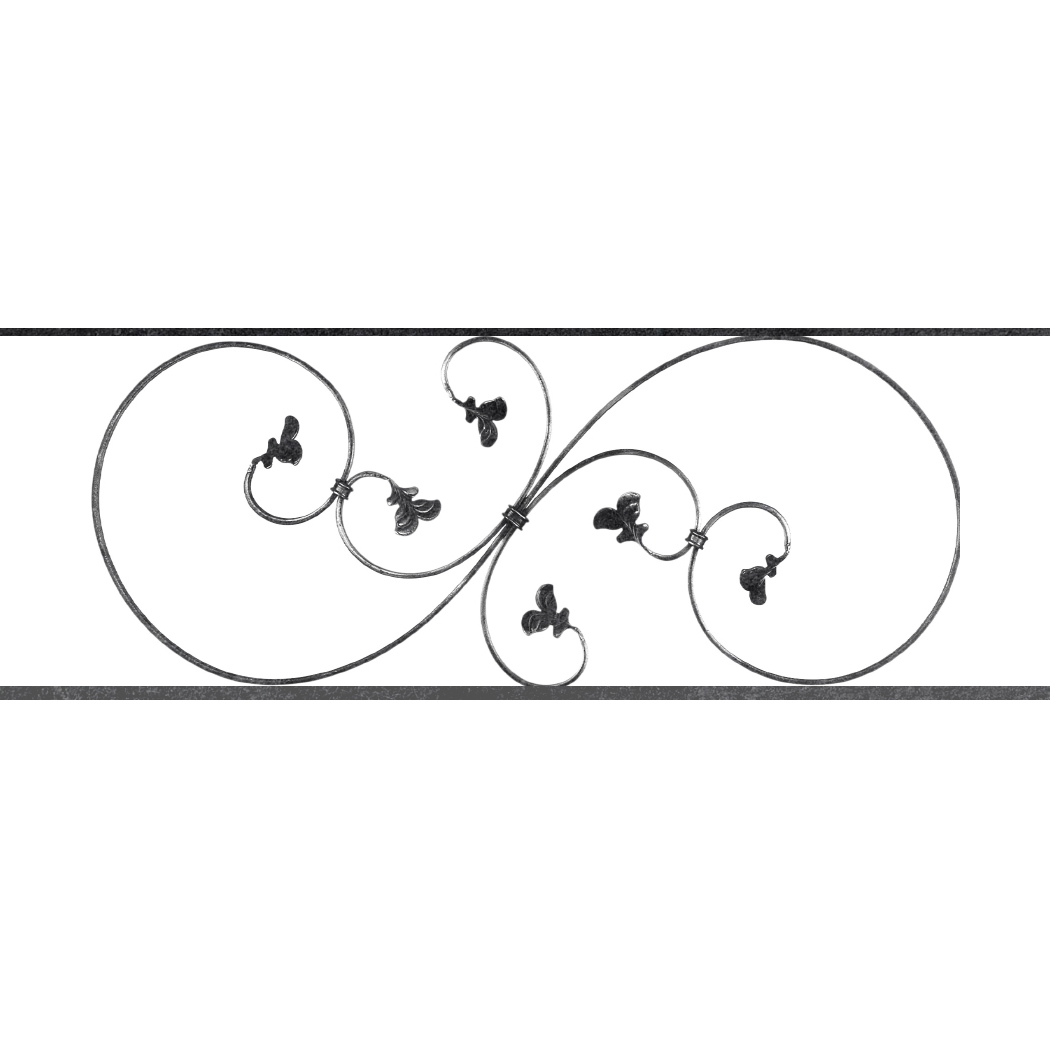 Appui de fenêtre type AF001 à sceller dans votre tableau de fenêtre. Longueur finie de 1050mm et Hauteur finie de 372mm. Convient pour les tableaux de fenêtre de 950mm. 50mm de scellement sont prévue de chaque côté. Main courante laminée de 950mm de long en fer forgé sur le dessus. Motif au centre de 870mm de long par 350mm de haut. Le reste de la structure est en acier carré plein de 14mm de section.