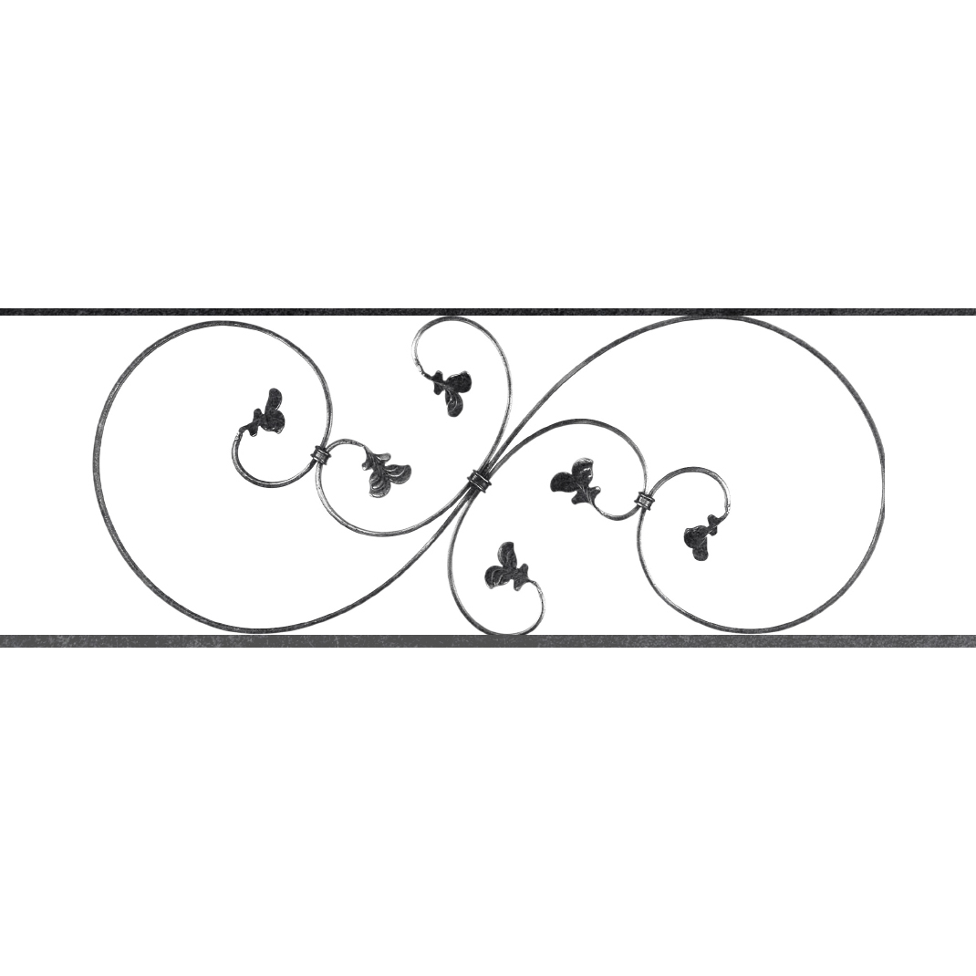 Appui de fenêtre type AF001 à sceller dans votre tableau de fenêtre. Longueur finie de 1070mm et Hauteur finie de 372mm. Convient pour les tableaux de fenêtre de 970mm. 50mm de scellement sont prévue de chaque côté. Main courante laminée de 970mm de long en fer forgé sur le dessus. Motif au centre de 870mm de long par 350mm de haut. Le reste de la structure est en acier carré plein de 14mm de section.