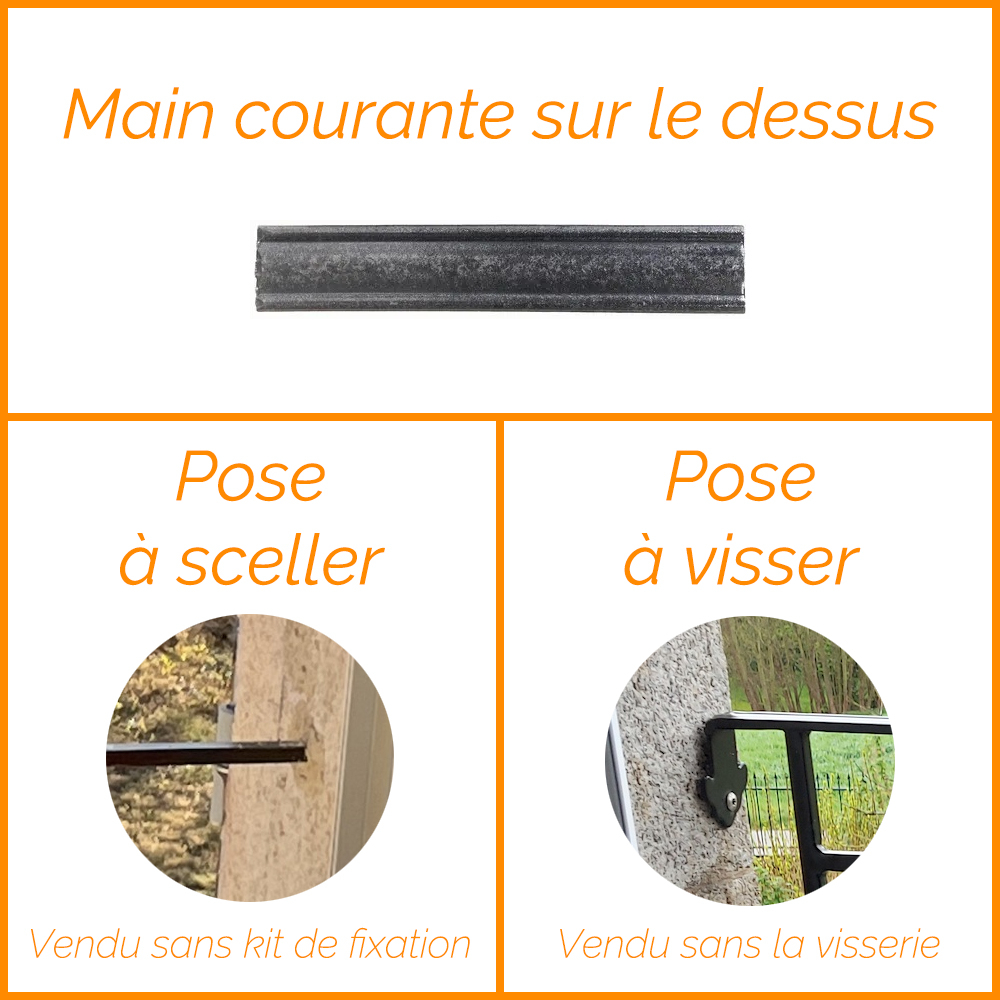 Appui de fenêtre type AF001 à sceller dans votre tableau de fenêtre. Longueur finie de 1120mm et Hauteur finie de 372mm. Convient pour les tableaux de fenêtre de 1020mm. 50mm de scellement sont prévue de chaque côté. Main courante laminée de 1020mm de long en fer forgé sur le dessus. Motif au centre de 870mm de long par 350mm de haut. Le reste de la structure est en acier carré plein de 14mm de section.