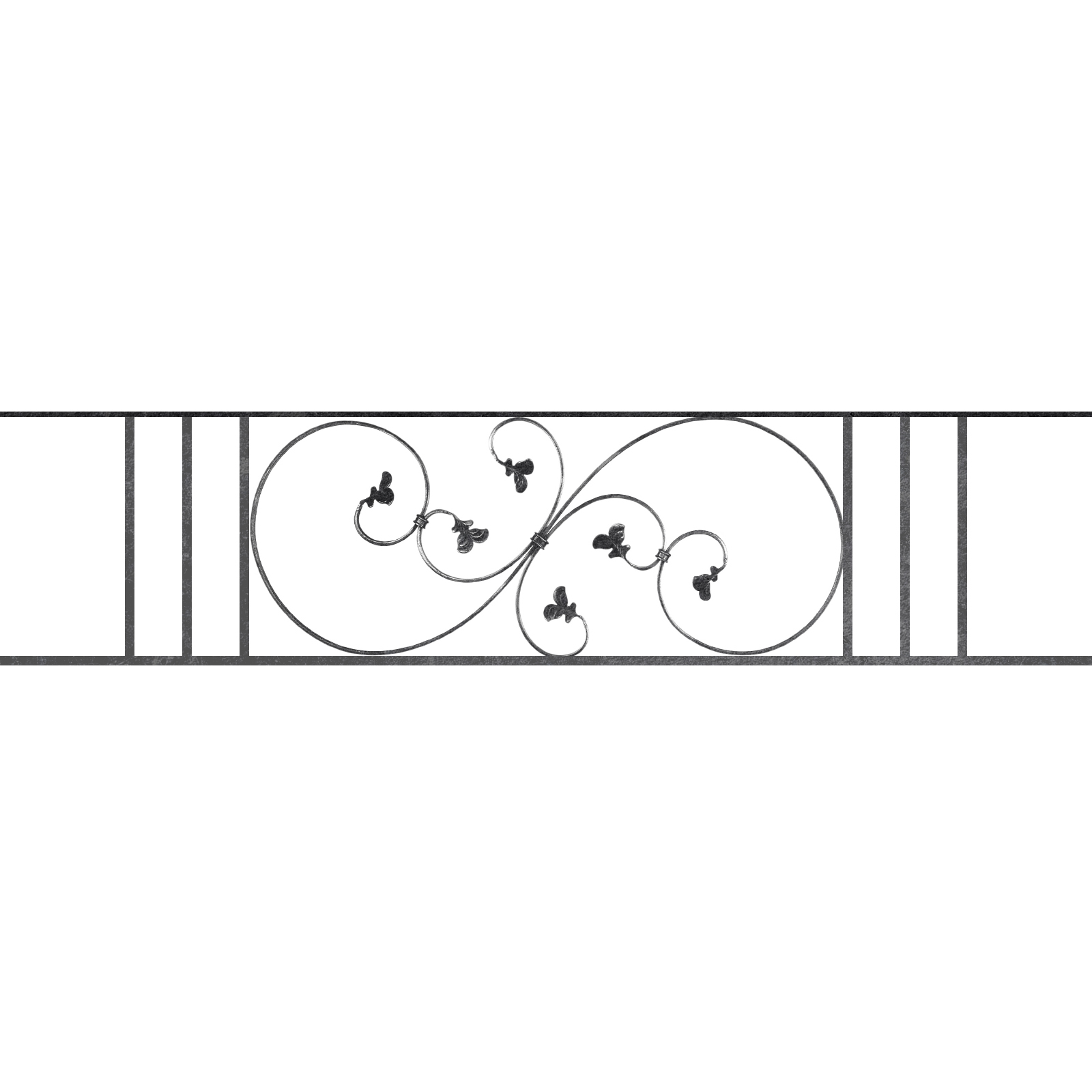 Appui de fenêtre type AF001 à sceller dans votre tableau de fenêtre. Longueur finie de 1600mm et Hauteur finie de 372mm. Convient pour les tableaux de fenêtre de 1500mm. 50mm de scellement sont prévue de chaque côté. Main courante laminée de 1500mm de long en fer forgé sur le dessus. Motif au centre de 870mm de long par 350mm de haut. Le reste de la structure est en acier carré plein de 14mm de section.