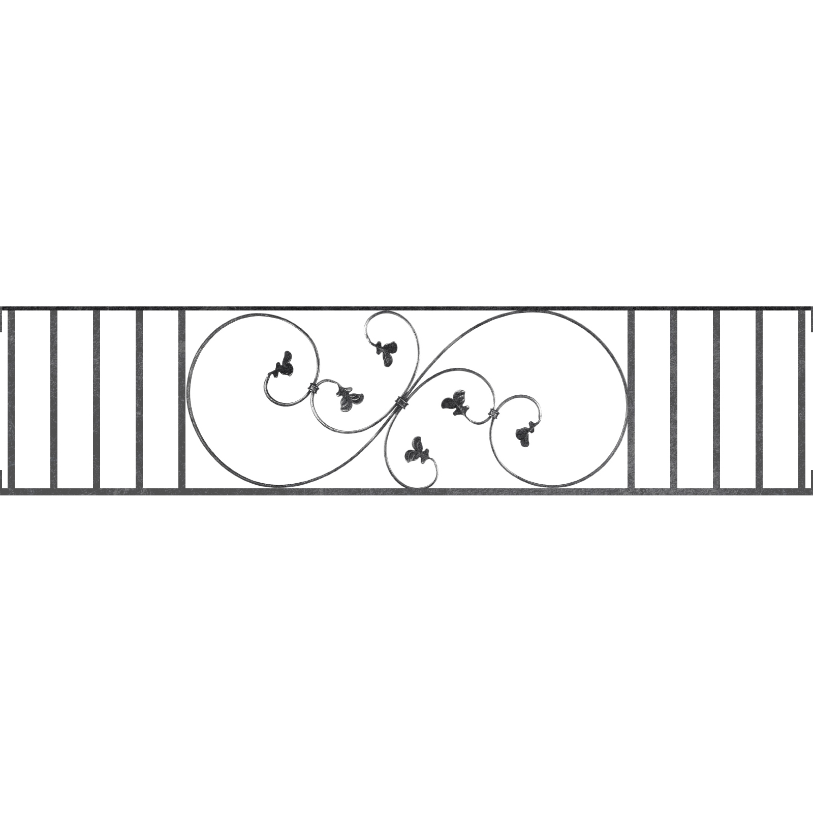 Appui de fenêtre type AF001 à visser dans votre tableau de fenêtre. Longueur finie de 1600mm et Hauteur finie de 372mm. Convient pour les tableaux de fenêtre de 1600mm. Main courante laminée de 1600mm de long en fer forgé sur le dessus. Motif au centre de 870mm de long par 350mm de haut. Le reste de la structure est en acier carré plein de 14mm de section.