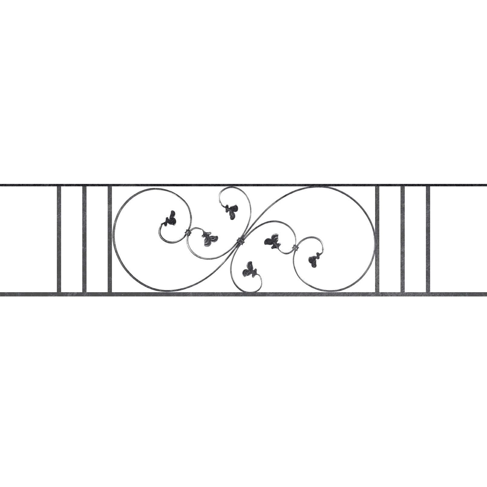 Appui de fenêtre type AF001 à sceller dans votre tableau de fenêtre. Longueur finie de 1610mm et Hauteur finie de 372mm. Convient pour les tableaux de fenêtre de 1510mm. 50mm de scellement sont prévue de chaque côté. Main courante laminée de 1510mm de long en fer forgé sur le dessus. Motif au centre de 870mm de long par 350mm de haut. Le reste de la structure est en acier carré plein de 14mm de section.