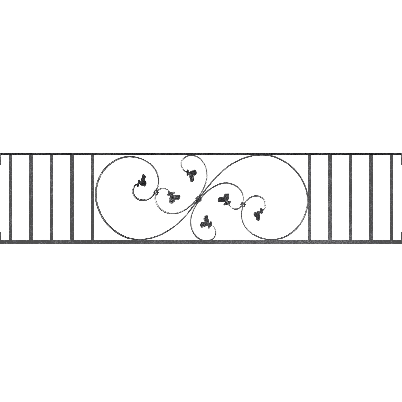 Appui de fenêtre type AF001 à visser dans votre tableau de fenêtre. Longueur finie de 1640mm et Hauteur finie de 372mm. Convient pour les tableaux de fenêtre de 1640mm. Main courante laminée de 1640mm de long en fer forgé sur le dessus. Motif au centre de 870mm de long par 350mm de haut. Le reste de la structure est en acier carré plein de 14mm de section.