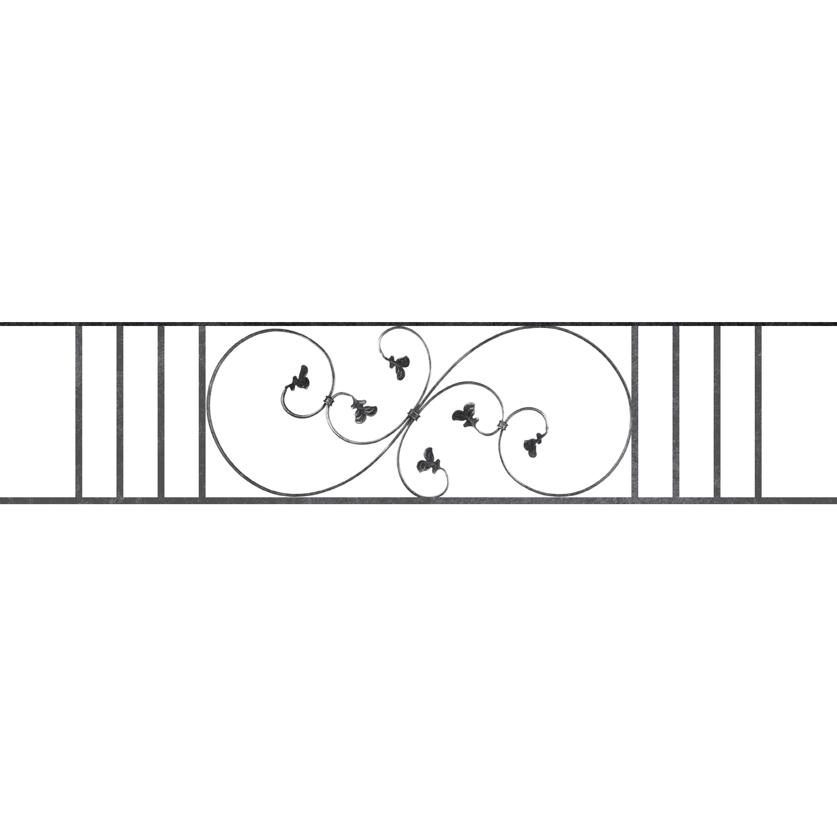 Appui de fenêtre type AF001 à sceller dans votre tableau de fenêtre. Longueur finie de 1710mm et Hauteur finie de 372mm. Convient pour les tableaux de fenêtre de 1610mm. 50mm de scellement sont prévue de chaque côté. Main courante laminée de 1610mm de long en fer forgé sur le dessus. Motif au centre de 870mm de long par 350mm de haut. Le reste de la structure est en acier carré plein de 14mm de section.