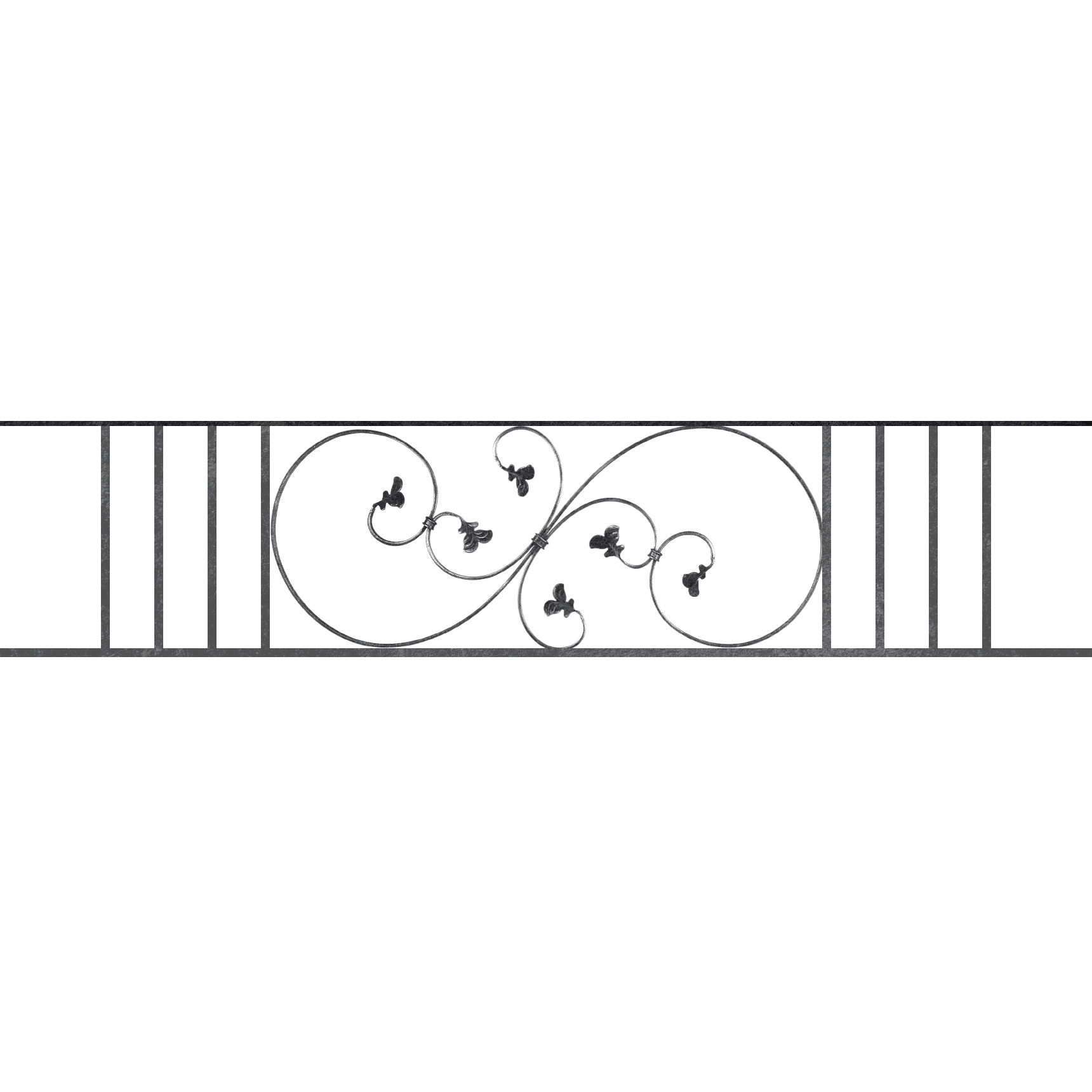 Appui de fenêtre type AF001 à sceller dans votre tableau de fenêtre. Longueur finie de 1720mm et Hauteur finie de 372mm. Convient pour les tableaux de fenêtre de 1620mm. 50mm de scellement sont prévue de chaque côté. Main courante laminée de 1620mm de long en fer forgé sur le dessus. Motif au centre de 870mm de long par 350mm de haut. Le reste de la structure est en acier carré plein de 14mm de section.