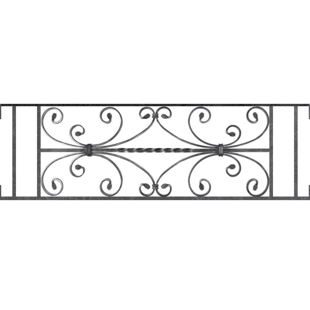 Appui de fenêtre type AF003 à visser dans votre tableau de fenêtre. Longueur finie de 1030mm et Hauteur finie de 320mm. Convient pour les tableaux de fenêtre de 1030mm. Main courante laminée de 1030mm de long en fer forgé sur le dessus. Motif au centre de 760mm de long par 300mm de haut. Le reste de la structure est en acier carré plein de 12mm de section.