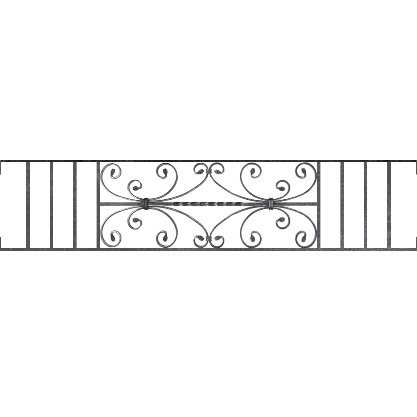 Appui de fenêtre type AF003 à visser dans votre tableau de fenêtre. Longueur finie de 1460mm et Hauteur finie de 320mm. Convient pour les tableaux de fenêtre de 1460mm. Main courante laminée de 1460mm de long en fer forgé sur le dessus. Motif au centre de 760mm de long par 300mm de haut. Le reste de la structure est en acier carré plein de 12mm de section.