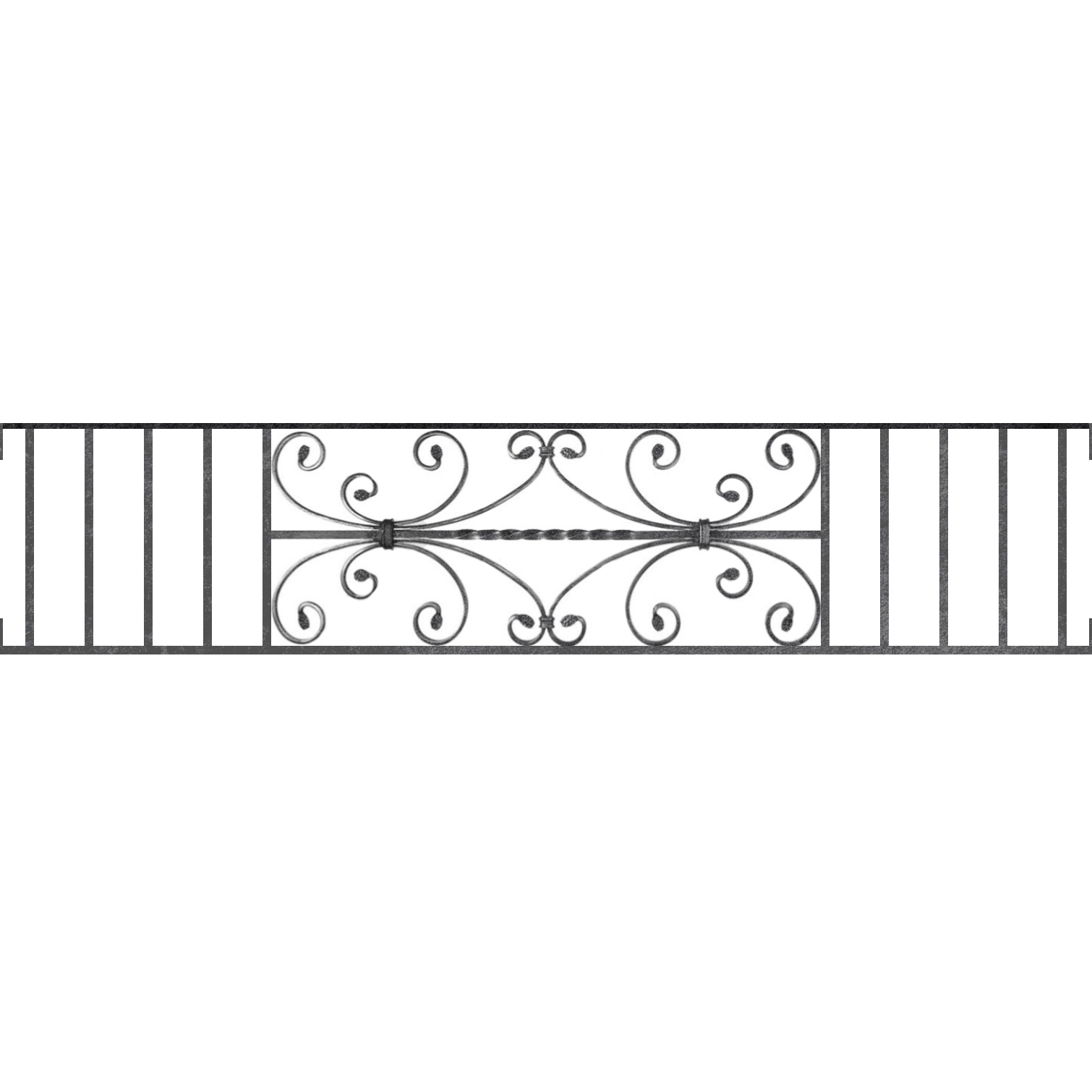Appui de fenêtre type AF003 à visser dans votre tableau de fenêtre. Longueur finie de 1510mm et Hauteur finie de 320mm. Convient pour les tableaux de fenêtre de 1510mm. Main courante laminée de 1510mm de long en fer forgé sur le dessus. Motif au centre de 760mm de long par 300mm de haut. Le reste de la structure est en acier carré plein de 12mm de section.