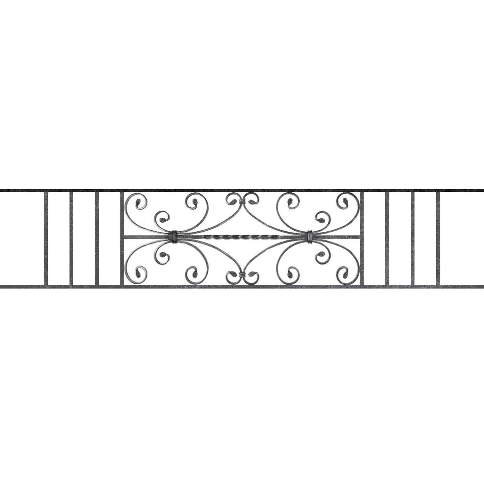 Appui de fenêtre type AF003 à sceller dans votre tableau de fenêtre. Longueur finie de 1560mm et Hauteur finie de 320mm. Convient pour les tableaux de fenêtre de 1460mm. 50mm de scellement sont prévue de chaque côté. Main courante laminée de 1460mm de long en fer forgé sur le dessus. Motif au centre de 760mm de long par 300mm de haut. Le reste de la structure est en acier carré plein de 12mm de section.
