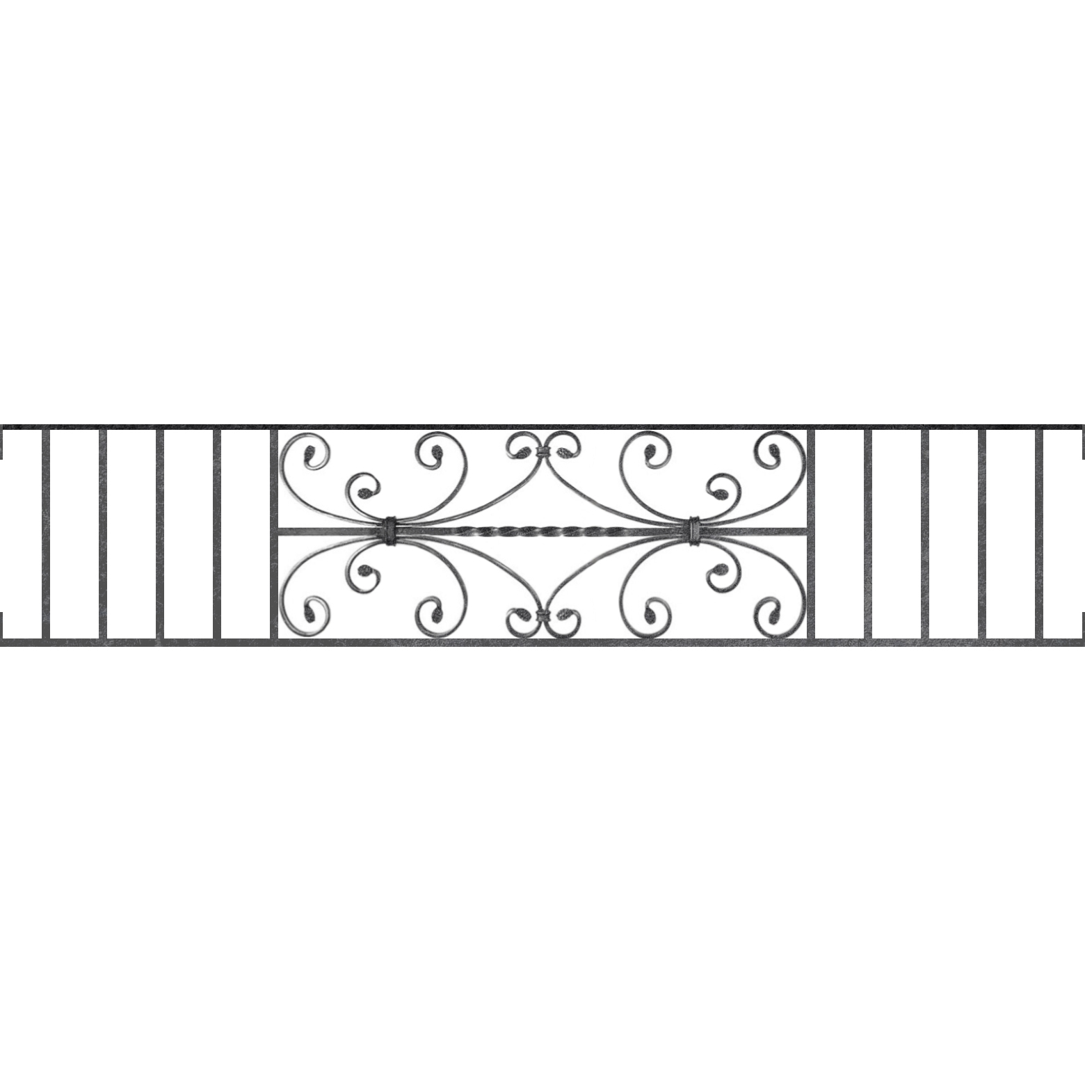Appui de fenêtre type AF003 à visser dans votre tableau de fenêtre. Longueur finie de 1560mm et Hauteur finie de 320mm. Convient pour les tableaux de fenêtre de 1560mm. Main courante laminée de 1560mm de long en fer forgé sur le dessus. Motif au centre de 760mm de long par 300mm de haut. Le reste de la structure est en acier carré plein de 12mm de section.