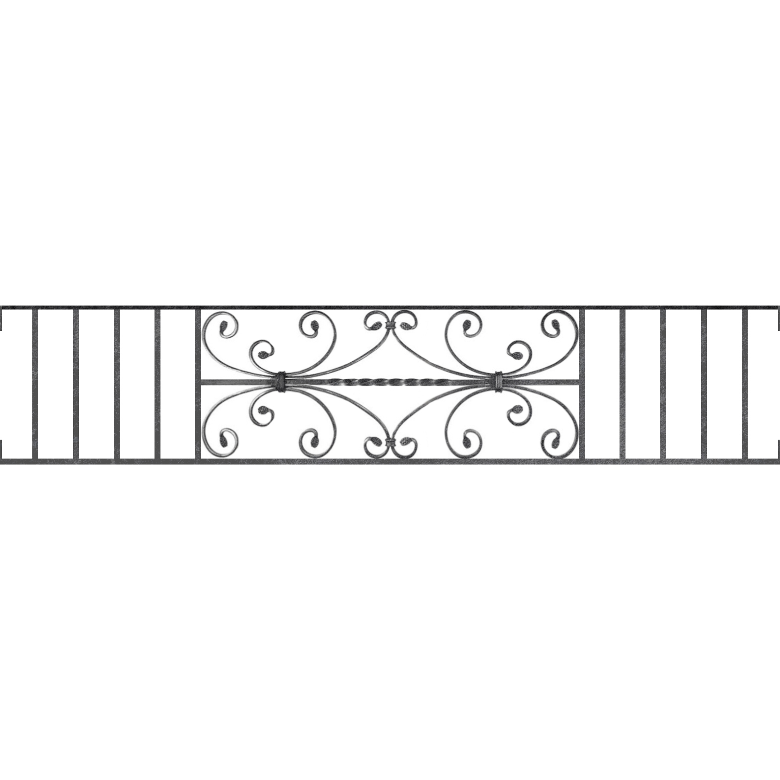 Appui de fenêtre type AF003 à visser dans votre tableau de fenêtre. Longueur finie de 1570mm et Hauteur finie de 320mm. Convient pour les tableaux de fenêtre de 1570mm. Main courante laminée de 1570mm de long en fer forgé sur le dessus. Motif au centre de 760mm de long par 300mm de haut. Le reste de la structure est en acier carré plein de 12mm de section.