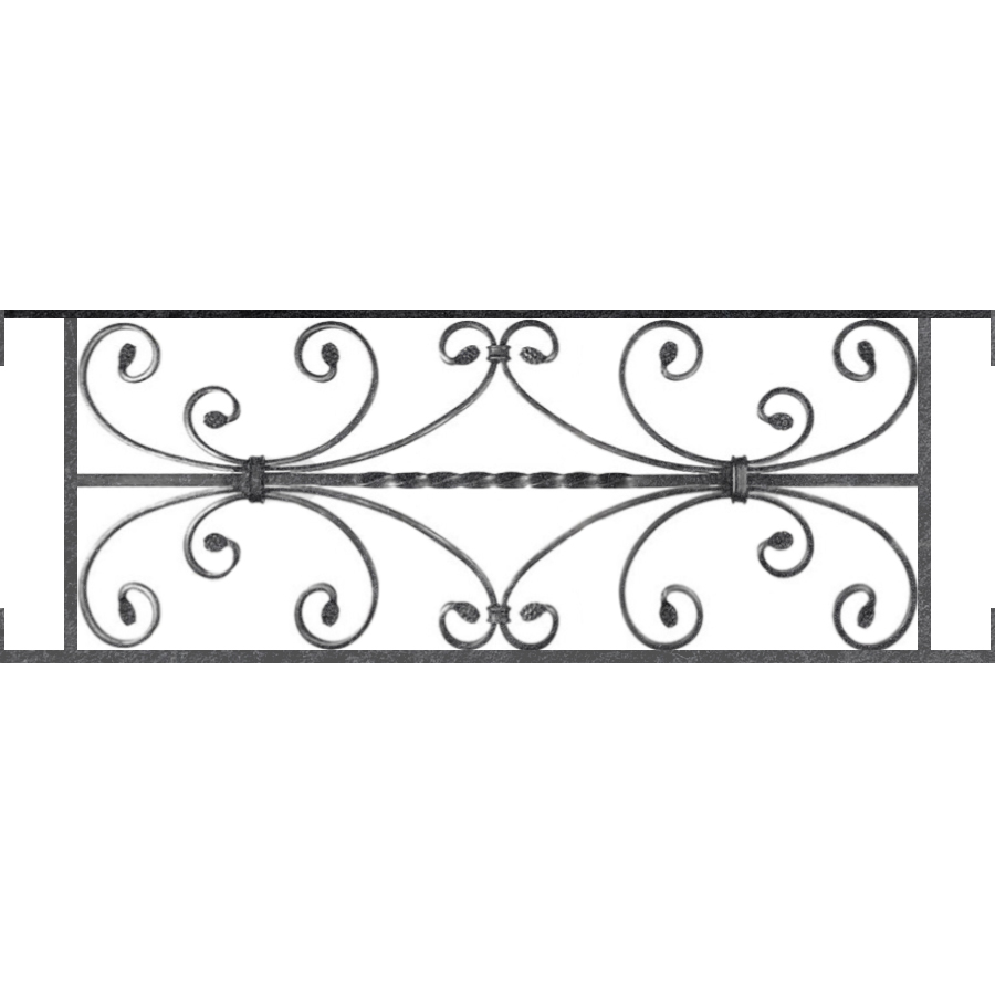 Appui de fenêtre type AF003 à visser dans votre tableau de fenêtre. Longueur finie de 900mm et Hauteur finie de 320mm. Convient pour les tableaux de fenêtre de 900mm. Main courante laminée de 900mm de long en fer forgé sur le dessus. Motif au centre de 760mm de long par 300mm de haut. Le reste de la structure est en acier carré plein de 12mm de section.