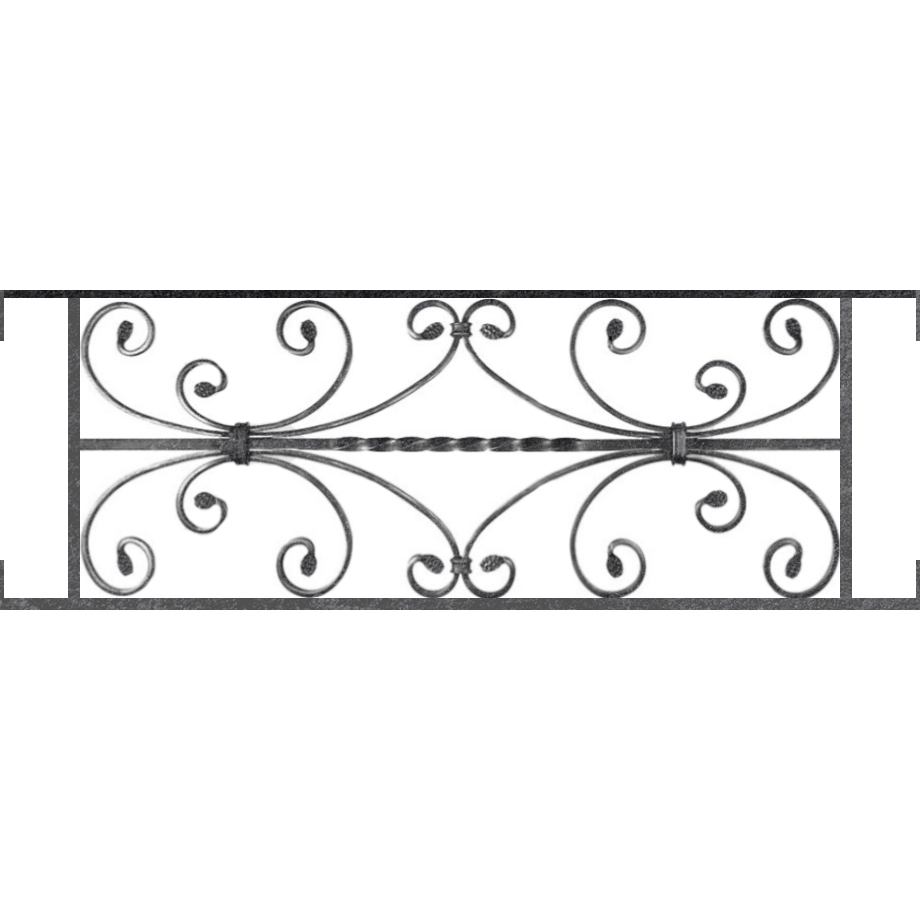 Appui de fenêtre type AF003 à visser dans votre tableau de fenêtre. Longueur finie de 920mm et Hauteur finie de 320mm. Convient pour les tableaux de fenêtre de 920mm. Main courante laminée de 920mm de long en fer forgé sur le dessus. Motif au centre de 760mm de long par 300mm de haut. Le reste de la structure est en acier carré plein de 12mm de section.