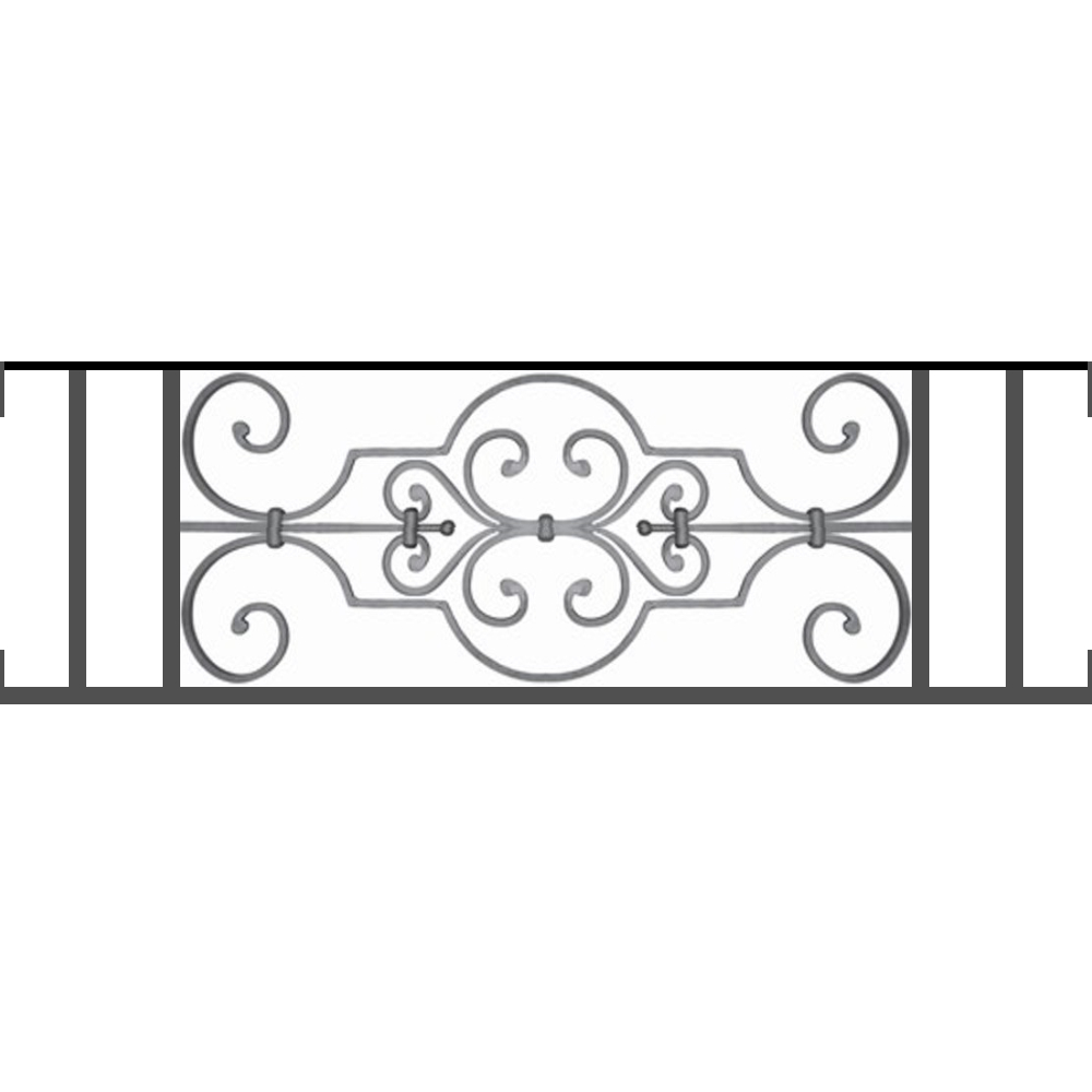 Appui de fenêtre type AF004 à visser dans votre tableau de fenêtre. Longueur finie de 1000mm et Hauteur finie de 314mm. Convient pour les tableaux de fenêtre de 1000mm. Main courante laminée de 1000mm de long en fer forgé sur le dessus. Motif au centre de 670mm de long par 290mm de haut. Le reste de la structure est en tube acier carré de 16mm de section.