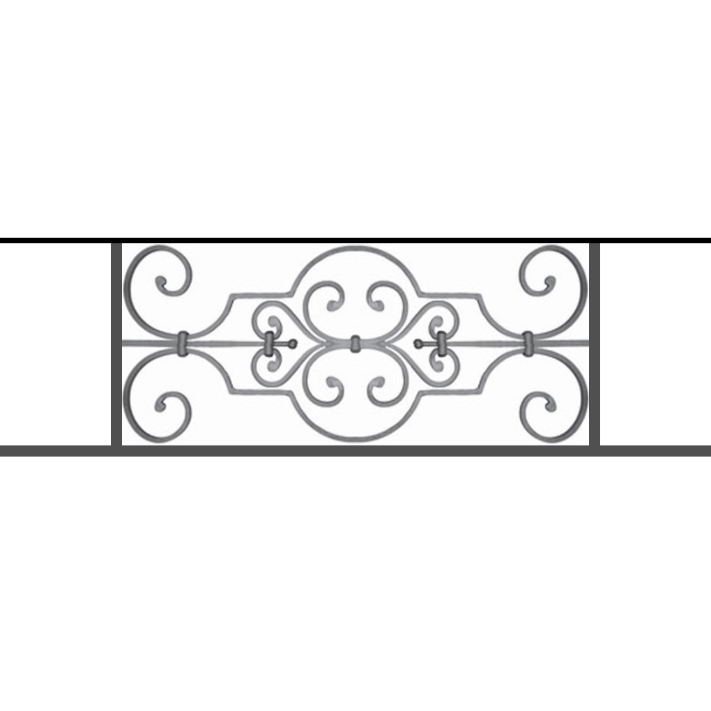 Appui de fenêtre type AF004 à sceller dans votre tableau de fenêtre. Longueur finie de 1020mm et Hauteur finie de 314mm. Convient pour les tableaux de fenêtre de 920mm. 50mm de scellement sont prévue de chaque côté. Main courante laminée de 920mm de long en fer forgé sur le dessus. Motif au centre de 670mm de long par 290mm de haut. Le reste de la structure est en tube acier carré de 16mm de section.