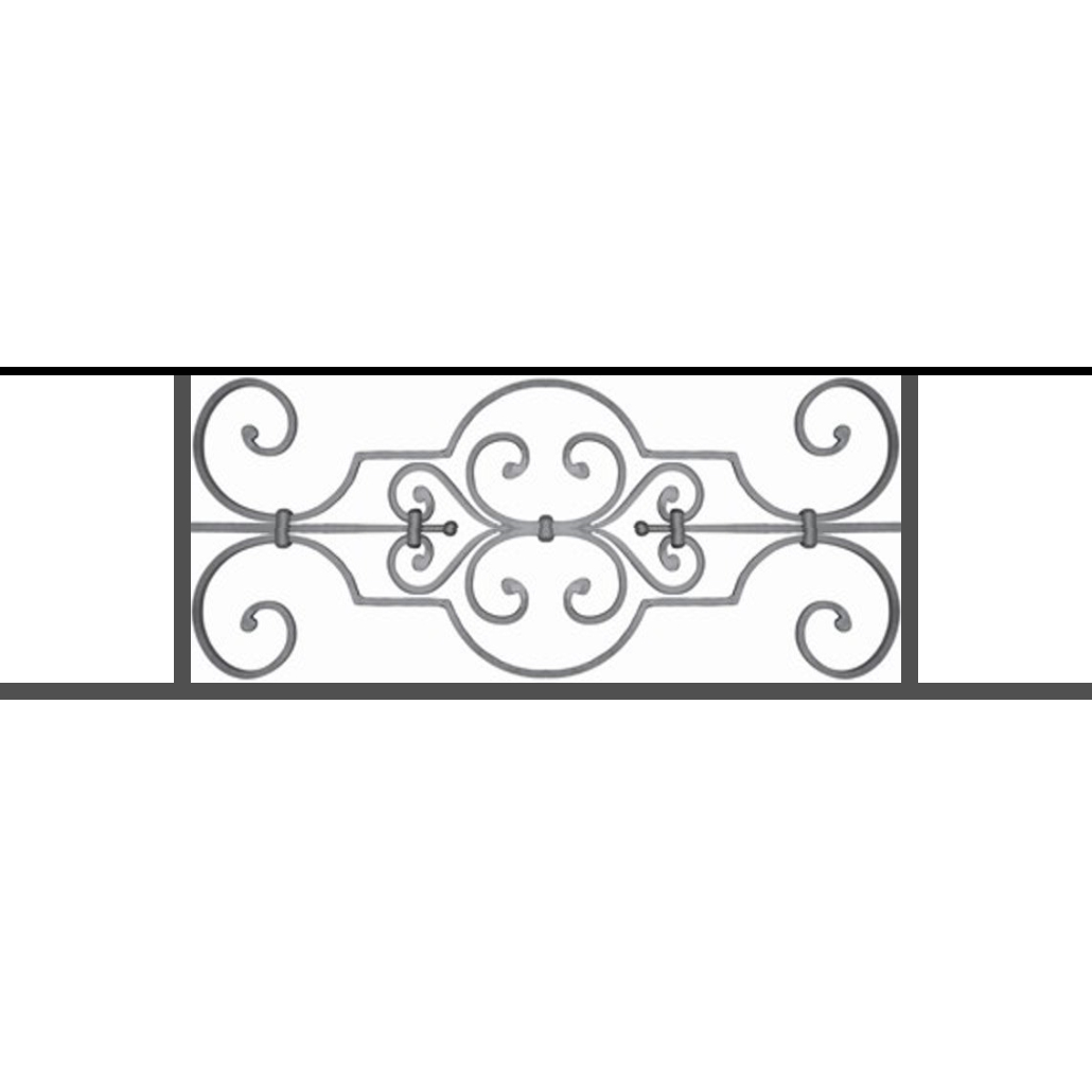 Appui de fenêtre type AF004 à sceller dans votre tableau de fenêtre. Longueur finie de 1030mm et Hauteur finie de 314mm. Convient pour les tableaux de fenêtre de 930mm. 50mm de scellement sont prévue de chaque côté. Main courante laminée de 930mm de long en fer forgé sur le dessus. Motif au centre de 670mm de long par 290mm de haut. Le reste de la structure est en tube acier carré de 16mm de section.