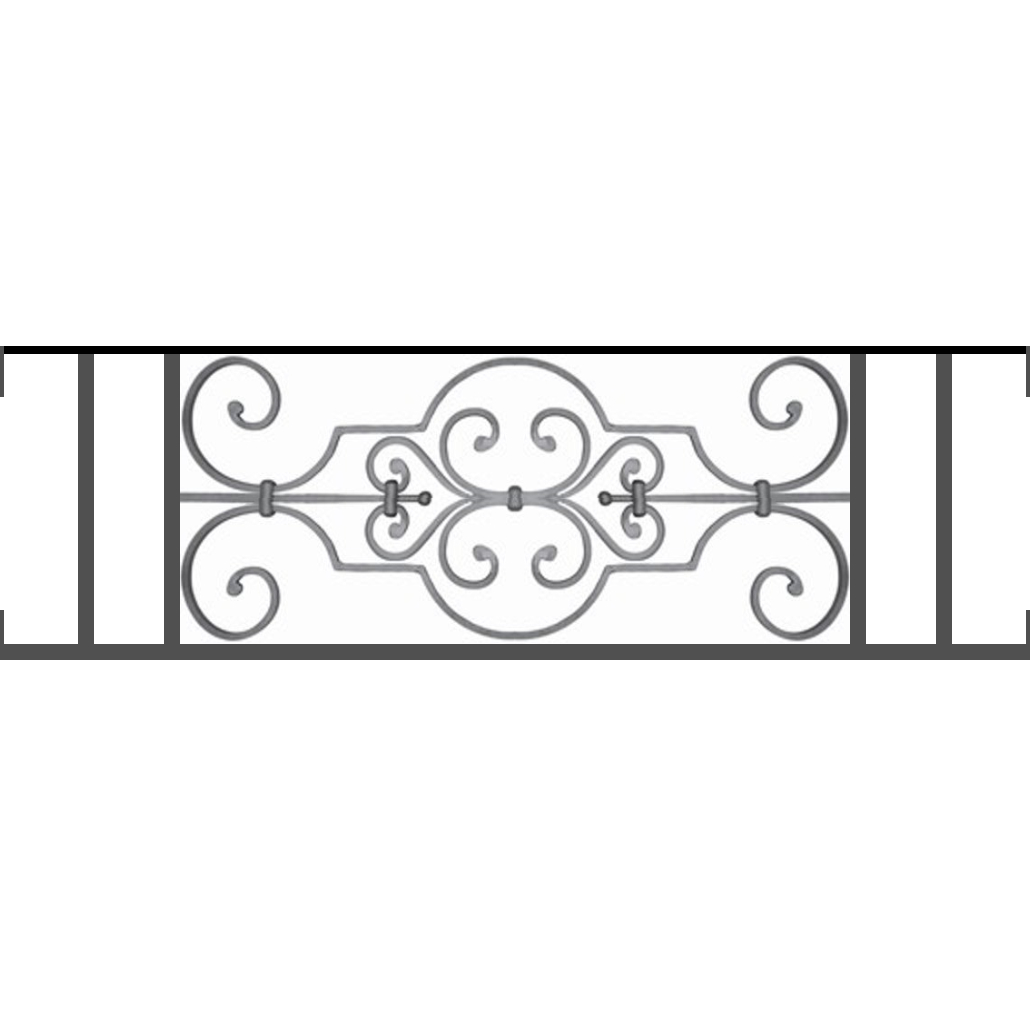 Appui de fenêtre type AF004 à visser dans votre tableau de fenêtre. Longueur finie de 1030mm et Hauteur finie de 314mm. Convient pour les tableaux de fenêtre de 1030mm. Main courante laminée de 1030mm de long en fer forgé sur le dessus. Motif au centre de 670mm de long par 290mm de haut. Le reste de la structure est en tube acier carré de 16mm de section.