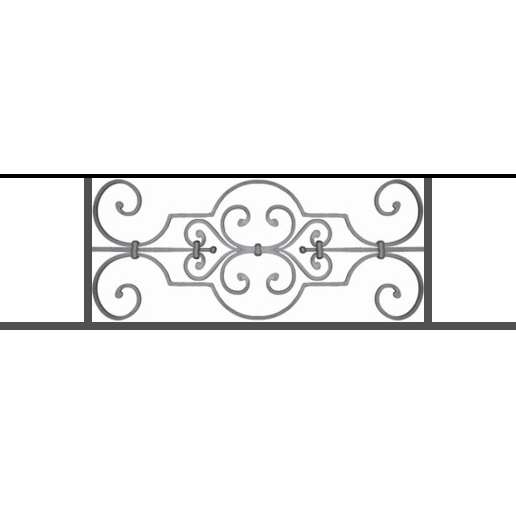 Appui de fenêtre type AF004 à sceller dans votre tableau de fenêtre. Longueur finie de 1040mm et Hauteur finie de 314mm. Convient pour les tableaux de fenêtre de 940mm. 50mm de scellement sont prévue de chaque côté. Main courante laminée de 940mm de long en fer forgé sur le dessus. Motif au centre de 670mm de long par 290mm de haut. Le reste de la structure est en tube acier carré de 16mm de section.