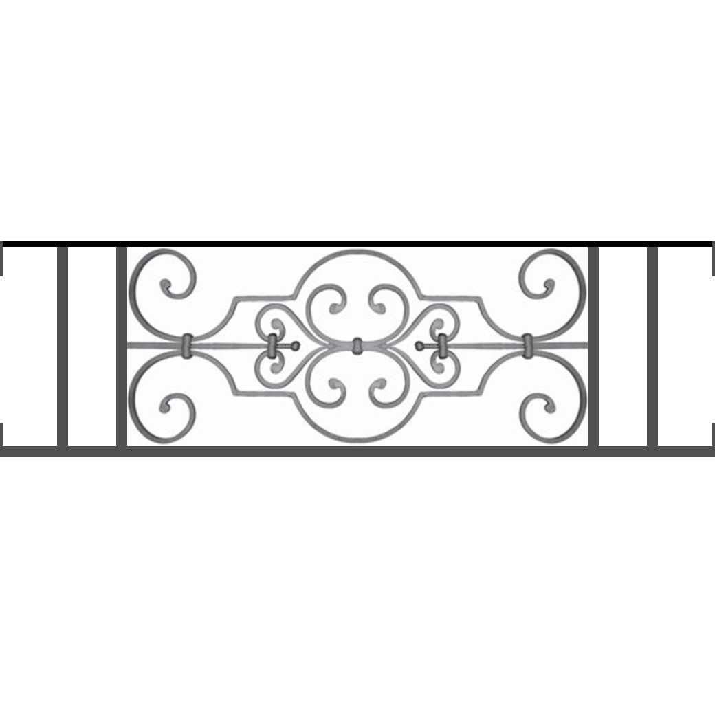 Appui de fenêtre type AF004 à visser dans votre tableau de fenêtre. Longueur finie de 1040mm et Hauteur finie de 314mm. Convient pour les tableaux de fenêtre de 1040mm. Main courante laminée de 1040mm de long en fer forgé sur le dessus. Motif au centre de 670mm de long par 290mm de haut. Le reste de la structure est en tube acier carré de 16mm de section.
