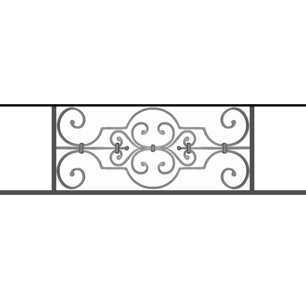 Appui de fenêtre type AF004 à sceller dans votre tableau de fenêtre. Longueur finie de 1060mm et Hauteur finie de 314mm. Convient pour les tableaux de fenêtre de 960mm. 50mm de scellement sont prévue de chaque côté. Main courante laminée de 960mm de long en fer forgé sur le dessus. Motif au centre de 670mm de long par 290mm de haut. Le reste de la structure est en tube acier carré de 16mm de section.