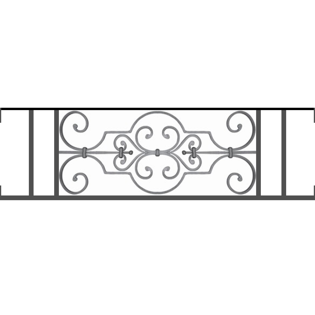 Appui de fenêtre type AF004 à visser dans votre tableau de fenêtre. Longueur finie de 1070mm et Hauteur finie de 314mm. Convient pour les tableaux de fenêtre de 1070mm. Main courante laminée de 1070mm de long en fer forgé sur le dessus. Motif au centre de 670mm de long par 290mm de haut. Le reste de la structure est en tube acier carré de 16mm de section.