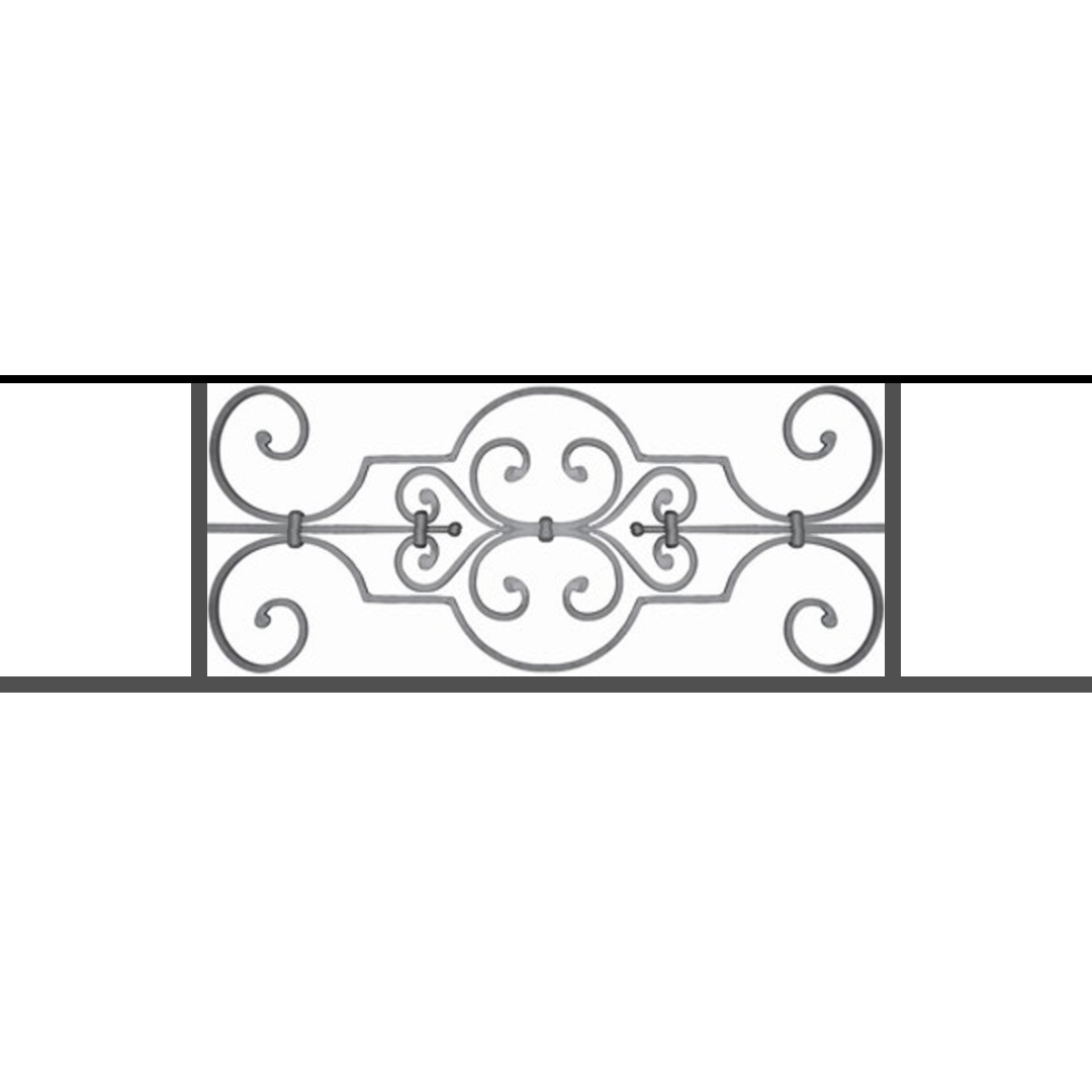 Appui de fenêtre type AF004 à sceller dans votre tableau de fenêtre. Longueur finie de 1080mm et Hauteur finie de 314mm. Convient pour les tableaux de fenêtre de 980mm. 50mm de scellement sont prévue de chaque côté. Main courante laminée de 980mm de long en fer forgé sur le dessus. Motif au centre de 670mm de long par 290mm de haut. Le reste de la structure est en tube acier carré de 16mm de section.