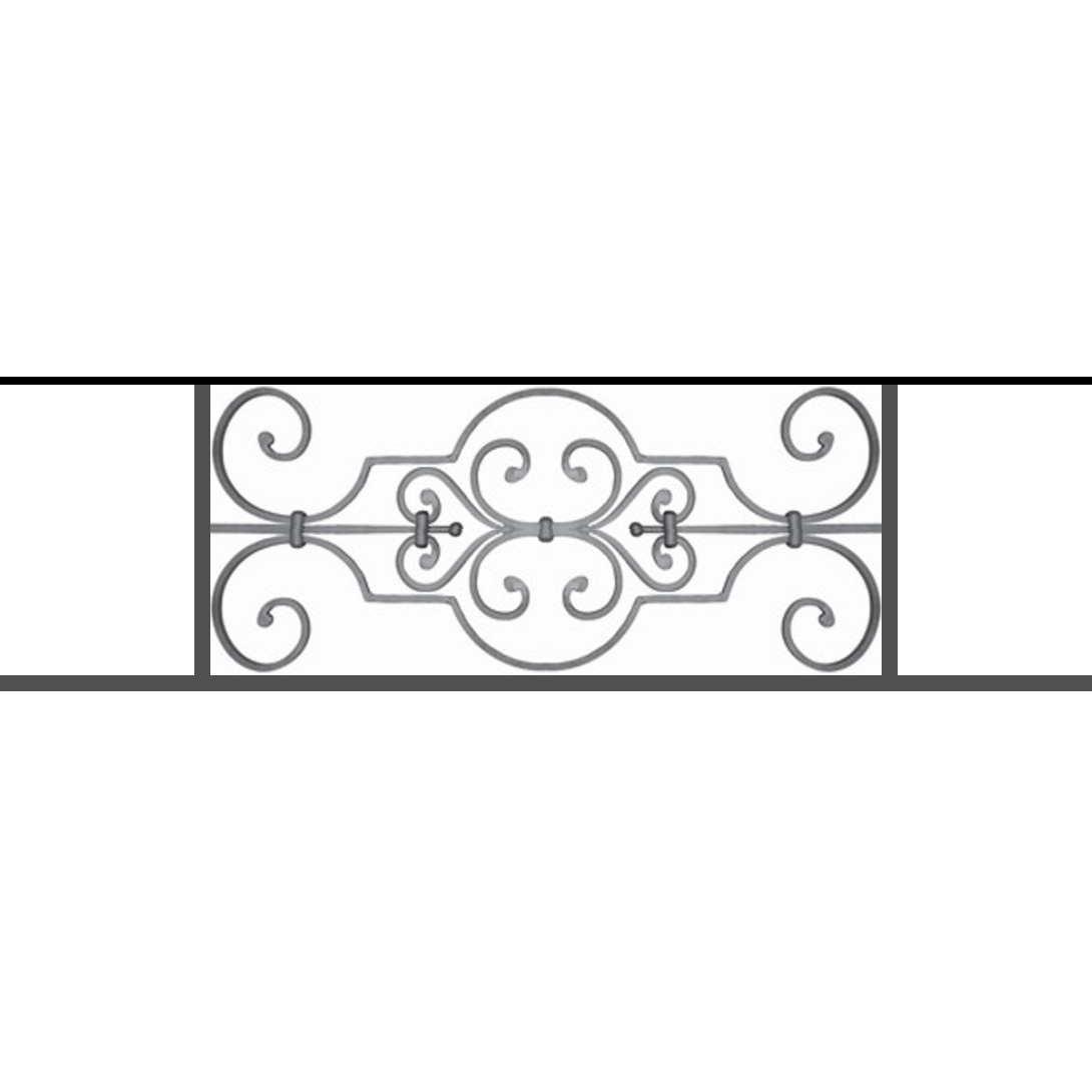 Appui de fenêtre type AF004 à sceller dans votre tableau de fenêtre. Longueur finie de 1090mm et Hauteur finie de 314mm. Convient pour les tableaux de fenêtre de 990mm. 50mm de scellement sont prévue de chaque côté. Main courante laminée de 990mm de long en fer forgé sur le dessus. Motif au centre de 670mm de long par 290mm de haut. Le reste de la structure est en tube acier carré de 16mm de section.