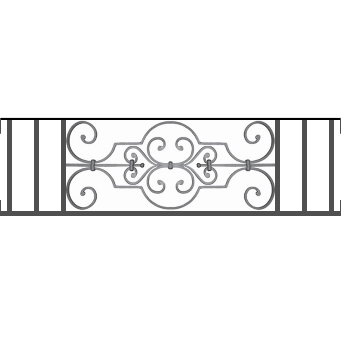 Appui de fenêtre type AF004 à visser dans votre tableau de fenêtre. Longueur finie de 1090mm et Hauteur finie de 314mm. Convient pour les tableaux de fenêtre de 1090mm. Main courante laminée de 1090mm de long en fer forgé sur le dessus. Motif au centre de 670mm de long par 290mm de haut. Le reste de la structure est en tube acier carré de 16mm de section.