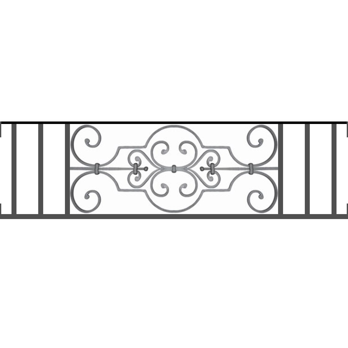 Appui de fenêtre type AF004 à visser dans votre tableau de fenêtre. Longueur finie de 1120mm et Hauteur finie de 314mm. Convient pour les tableaux de fenêtre de 1120mm. Main courante laminée de 1120mm de long en fer forgé sur le dessus. Motif au centre de 670mm de long par 290mm de haut. Le reste de la structure est en tube acier carré de 16mm de section.