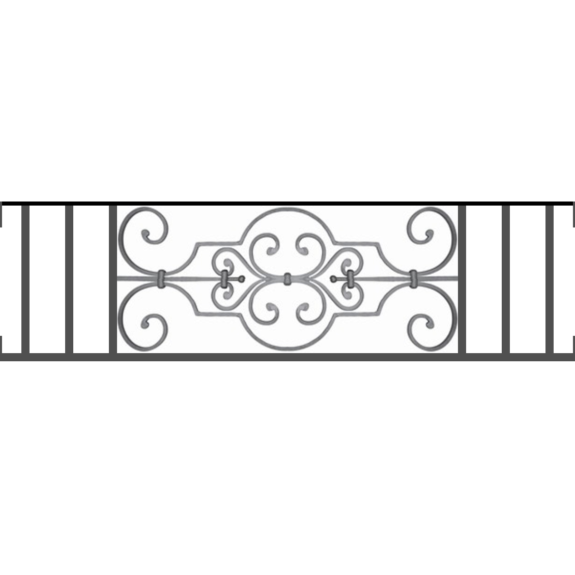 Appui de fenêtre type AF004 à visser dans votre tableau de fenêtre. Longueur finie de 1130mm et Hauteur finie de 314mm. Convient pour les tableaux de fenêtre de 1130mm. Main courante laminée de 1130mm de long en fer forgé sur le dessus. Motif au centre de 670mm de long par 290mm de haut. Le reste de la structure est en tube acier carré de 16mm de section.