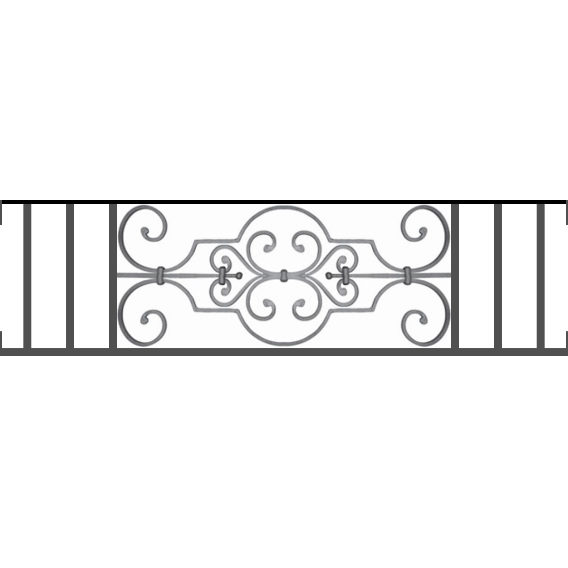 Appui de fenêtre type AF004 à visser dans votre tableau de fenêtre. Longueur finie de 1140mm et Hauteur finie de 314mm. Convient pour les tableaux de fenêtre de 1140mm. Main courante laminée de 1140mm de long en fer forgé sur le dessus. Motif au centre de 670mm de long par 290mm de haut. Le reste de la structure est en tube acier carré de 16mm de section.