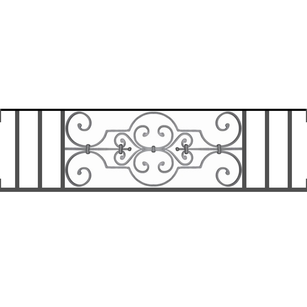Appui de fenêtre type AF004 à visser dans votre tableau de fenêtre. Longueur finie de 1160mm et Hauteur finie de 314mm. Convient pour les tableaux de fenêtre de 1160mm. Main courante laminée de 1160mm de long en fer forgé sur le dessus. Motif au centre de 670mm de long par 290mm de haut. Le reste de la structure est en tube acier carré de 16mm de section.