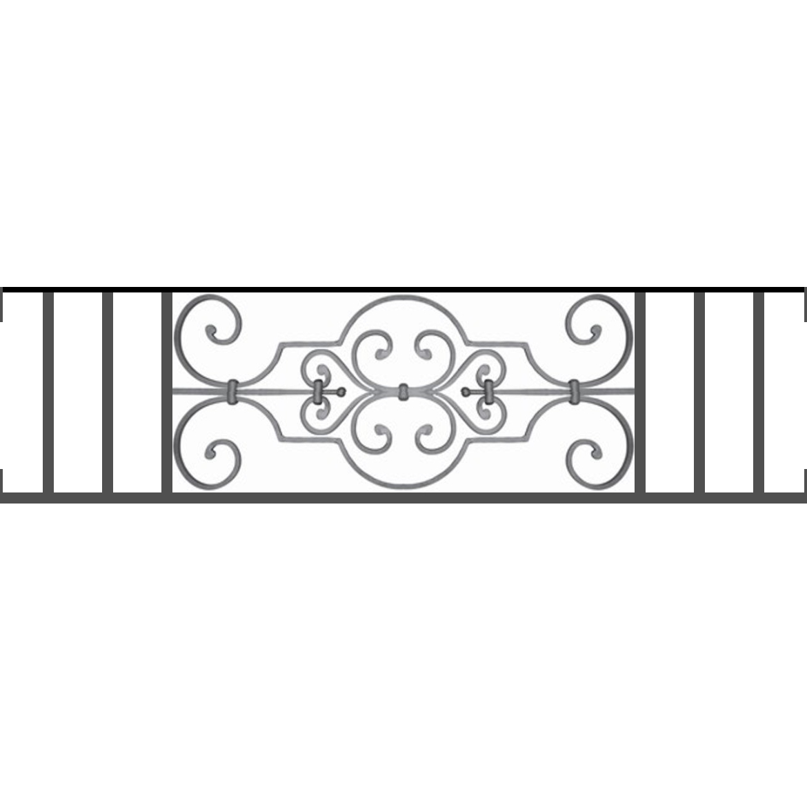 Appui de fenêtre type AF004 à visser dans votre tableau de fenêtre. Longueur finie de 1170mm et Hauteur finie de 314mm. Convient pour les tableaux de fenêtre de 1170mm. Main courante laminée de 1170mm de long en fer forgé sur le dessus. Motif au centre de 670mm de long par 290mm de haut. Le reste de la structure est en tube acier carré de 16mm de section.