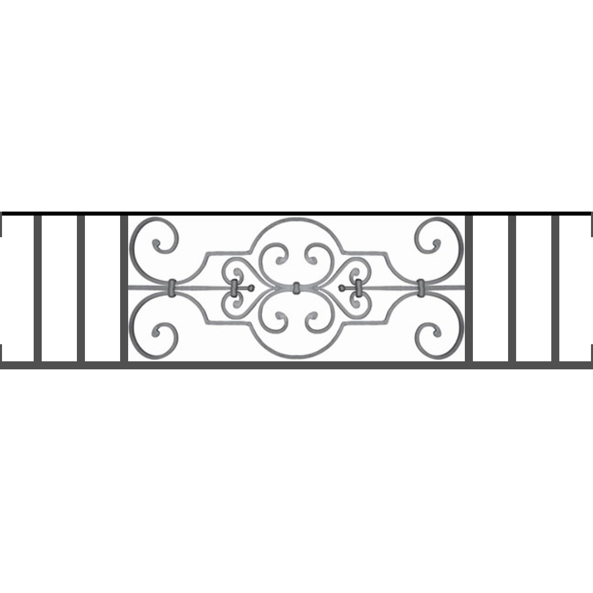 Appui de fenêtre type AF004 à visser dans votre tableau de fenêtre. Longueur finie de 1180mm et Hauteur finie de 314mm. Convient pour les tableaux de fenêtre de 1180mm. Main courante laminée de 1180mm de long en fer forgé sur le dessus. Motif au centre de 670mm de long par 290mm de haut. Le reste de la structure est en tube acier carré de 16mm de section.