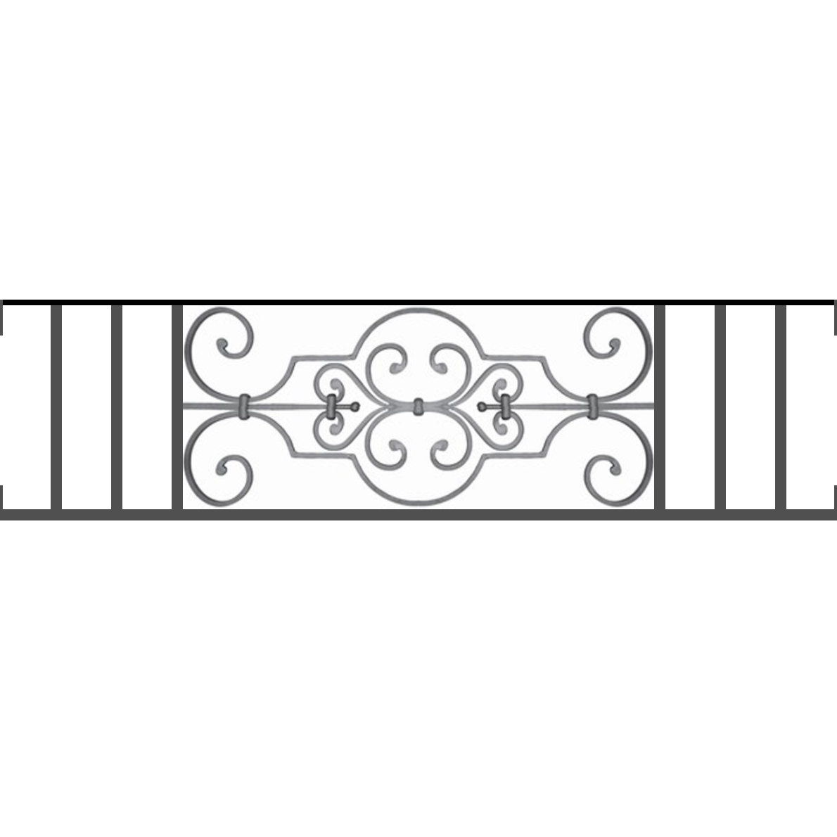 Appui de fenêtre type AF004 à visser dans votre tableau de fenêtre. Longueur finie de 1190mm et Hauteur finie de 314mm. Convient pour les tableaux de fenêtre de 1190mm. Main courante laminée de 1190mm de long en fer forgé sur le dessus. Motif au centre de 670mm de long par 290mm de haut. Le reste de la structure est en tube acier carré de 16mm de section.
