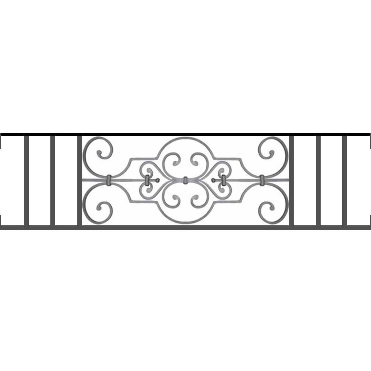 Appui de fenêtre type AF004 à visser dans votre tableau de fenêtre. Longueur finie de 1200mm et Hauteur finie de 314mm. Convient pour les tableaux de fenêtre de 1200mm. Main courante laminée de 1200mm de long en fer forgé sur le dessus. Motif au centre de 670mm de long par 290mm de haut. Le reste de la structure est en tube acier carré de 16mm de section.