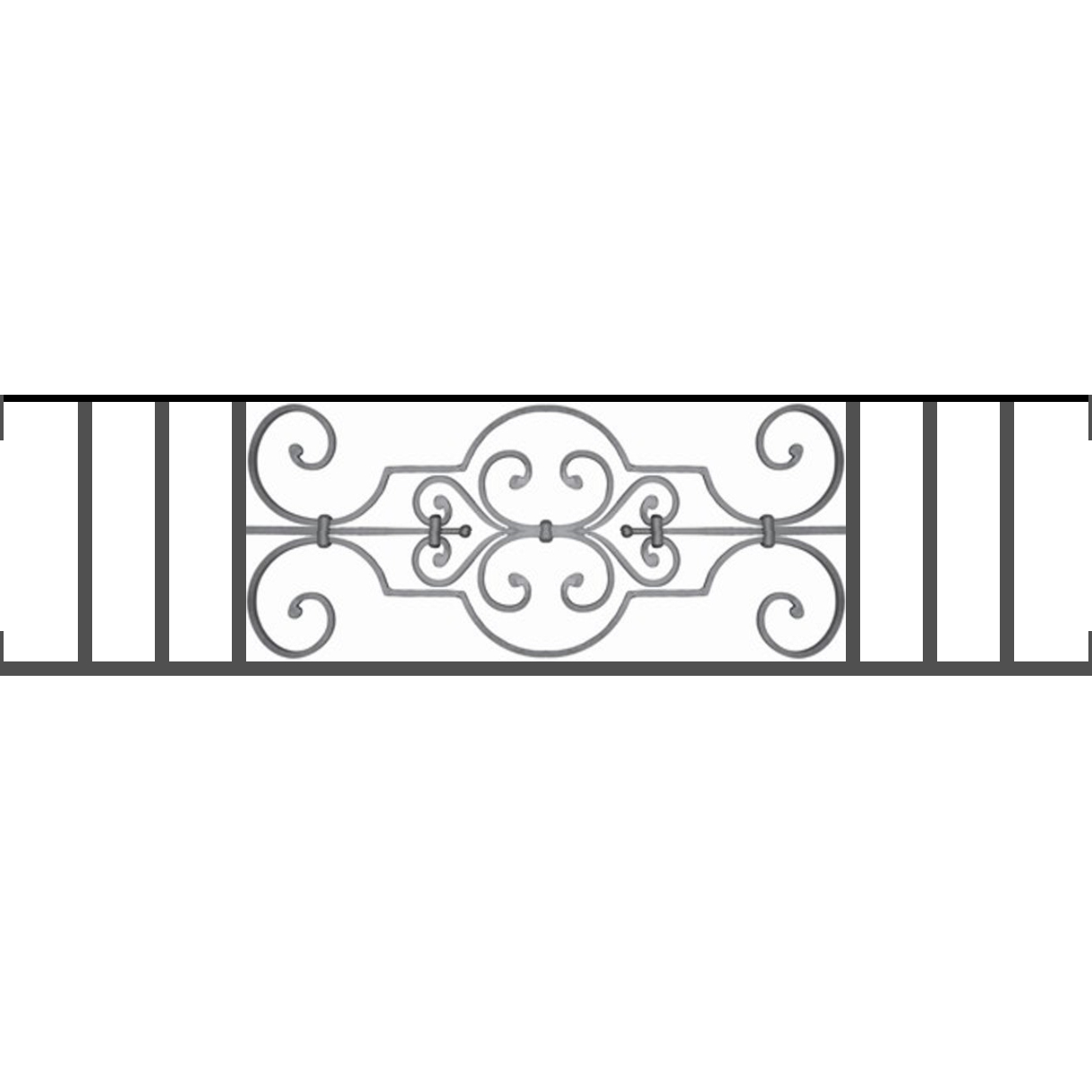 Appui de fenêtre type AF004 à visser dans votre tableau de fenêtre. Longueur finie de 1220mm et Hauteur finie de 314mm. Convient pour les tableaux de fenêtre de 1220mm. Main courante laminée de 1220mm de long en fer forgé sur le dessus. Motif au centre de 670mm de long par 290mm de haut. Le reste de la structure est en tube acier carré de 16mm de section.