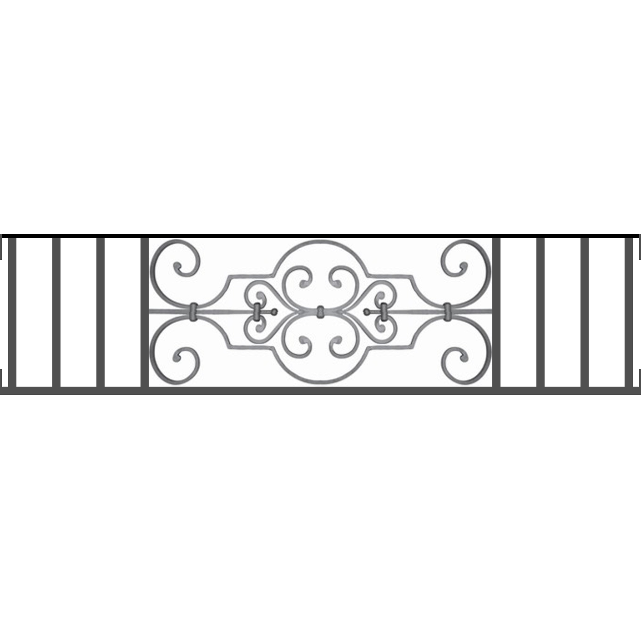 Appui de fenêtre type AF004 à visser dans votre tableau de fenêtre. Longueur finie de 1250mm et Hauteur finie de 314mm. Convient pour les tableaux de fenêtre de 1250mm. Main courante laminée de 1250mm de long en fer forgé sur le dessus. Motif au centre de 670mm de long par 290mm de haut. Le reste de la structure est en tube acier carré de 16mm de section.