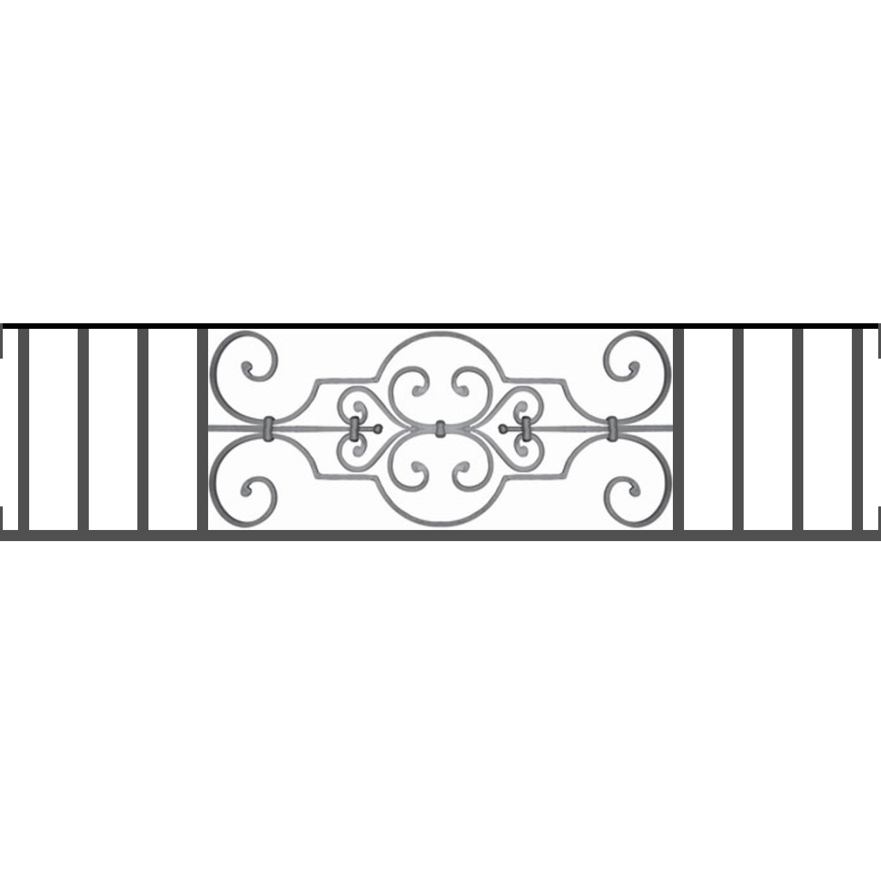 Appui de fenêtre type AF004 à visser dans votre tableau de fenêtre. Longueur finie de 1270mm et Hauteur finie de 314mm. Convient pour les tableaux de fenêtre de 1270mm. Main courante laminée de 1270mm de long en fer forgé sur le dessus. Motif au centre de 670mm de long par 290mm de haut. Le reste de la structure est en tube acier carré de 16mm de section.